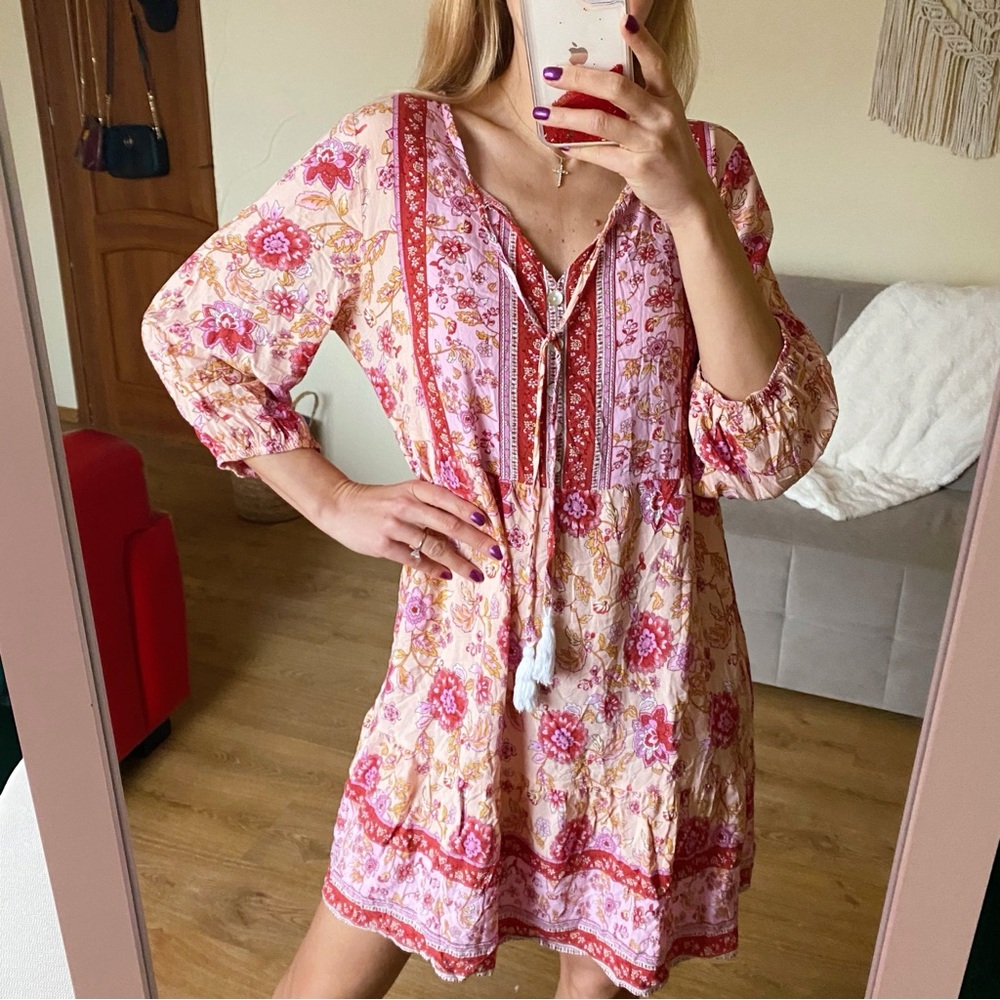 BOHO Floral Pink and Cream Dress With Tassel Detail 🌸 - Picture 2 of 14